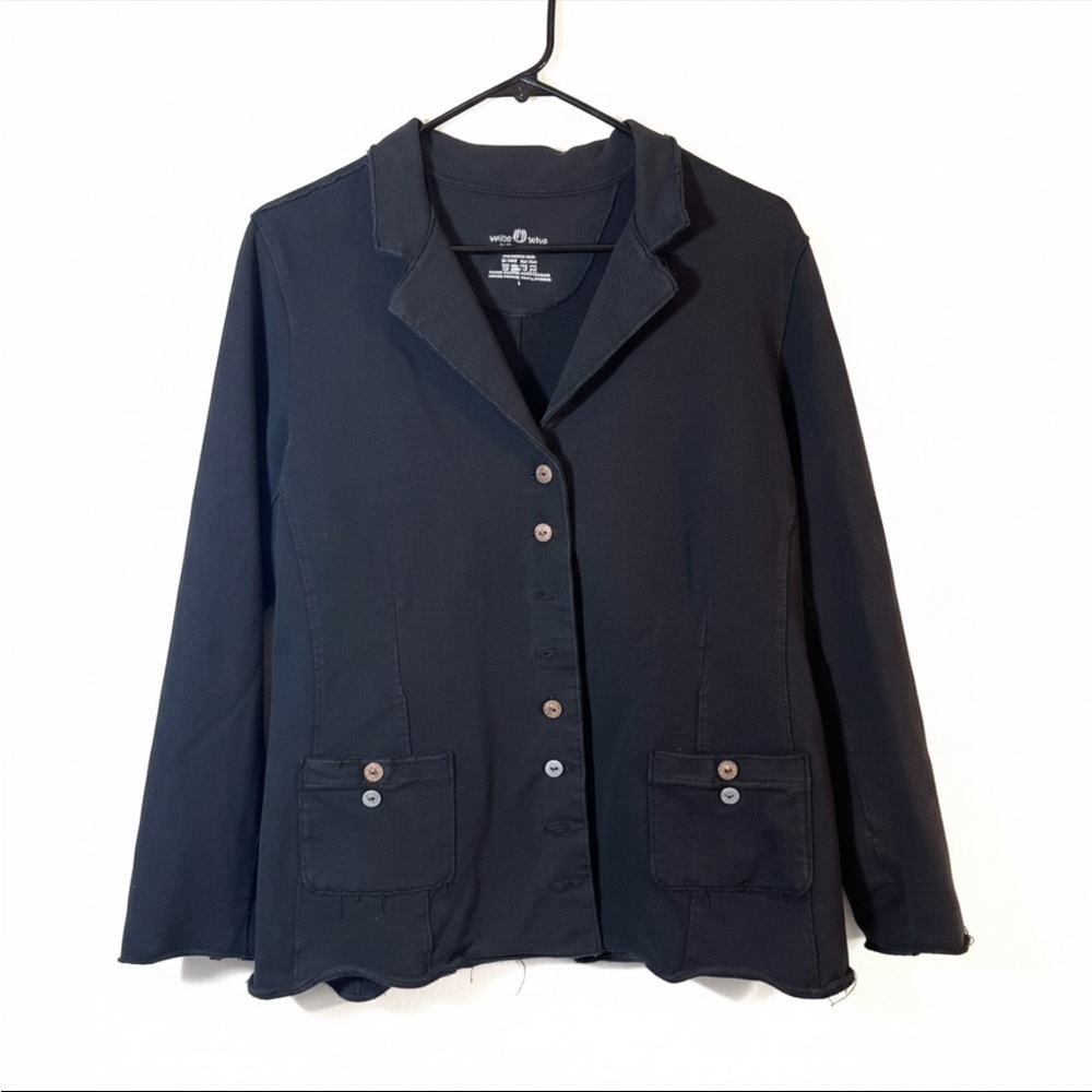 White Lotus Lifestyle Black Cotton Raw Edge Blazer Jacket Large L 19.5" PTP